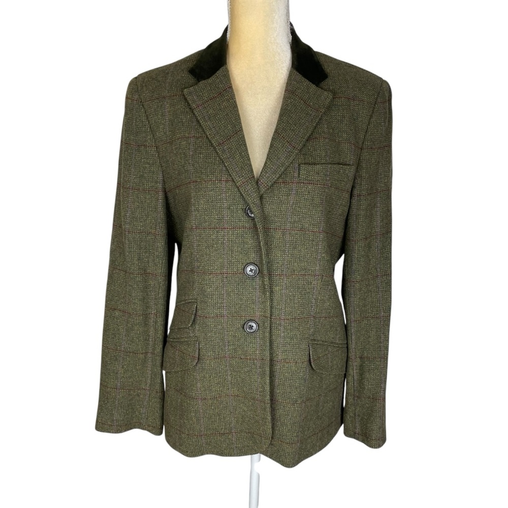 Chaps Olive Green Plaid Blazer